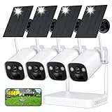 YESKAMOU 4MP Kamera Überwachung aussen akku mit Solarpanel, Solar Überwachungskamera aussen Set, Vollfarb-Nachtsicht, IP66, WLAN Kamera Outdoor akku, PIR Bewegungsmelder, HDD und MicroSD-Speicher