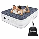 YITAHOME 2x1,5m Luftmatratze 2 Personen, Selbstaufblasend Luftbett mit Integrierter Elektrischer Pumpe, Aufblasbare Matratze Bett mit Tasche für Gästezimmer, Weiß/Blaugrau