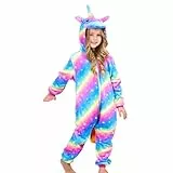 Piefry Weiche Einhorn Schlafstrampler Strampelanzug Einhorn Schlafoveralls für Mädchen (Regenbogen, 5-6 Jahre)