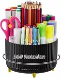 Marbrasse Schreibtisch Organizer,360 Grad Drehbarer Stifthalter für Schreibtisch Zubehör mit 5 Fächer,Stifte Organizer,Stift Aufbewahrungsbox für Büro Zuhause(Schwarz)