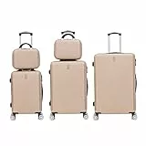 CELIMS - Hartschalen-Kofferset 5-teilig | Handgepäck + Mittlerer + Großer + 2X Kosmetiktasche | 55x40x20 + 65 cm + 75 cm | Set aus 3 Koffern + 2 Kosmetiktaschen | Champagne