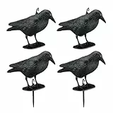 Relaxdays Vogelschreck, 4er Set, zum Hinstellen & Aufhängen, Kunststoff Krähe, zur Vogelabwehr, Garten & Balkon, schwarz