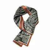 GIMIRO Satin Seidenschal Doppelschichten 150 x 16cm Krawatte Blumen Taillengürtel für Blazer, Mantel, Kleid (33# Dark Orange/Black Retro Pattern Gentle Men)