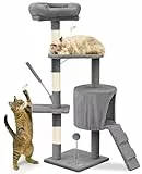 VOUNOT® Kratzbaum Katzenbaum 112 cm hoch, Stabil Mehrstöckiger Kletterbaum Katzenkratzbaum mit Kratzsäulen Plattformen Höhle und Spielzeug, Grau