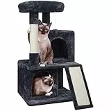 Yaheetech Kratzbaum, Stabiler Katzenbaum 91 cm Katzenkratzbaum, mit 2 Häuschen Sisal und Spielball, Spielbaum für Katzen, Schwarz