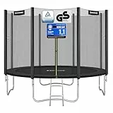 SONGMICS Trampolin 366 cm, Gartentrampolin für Kinder mit Sicherheitsnetz, Randabdeckung, Leiter, 180 cm hohe gerade Stangen, Stahlrahmen, schwarz STR121BZ01
