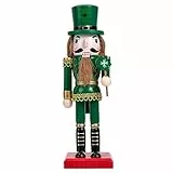 Amosfun 25,4 cm Nussknacker-Figuren Holz Irischer Nussknacker Ornament Traditioneller Holz Nussknacker Grün Nussknacker Soldat für St. Patricks Day Dekorationen