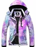 GEMYSE Damen Skijacke Wasserdicht Fleece Winterjacke Winddicht Schneejacke mit Kapuze für Outdoor Aktivitäten und Sport(Violett-Rosa,M)