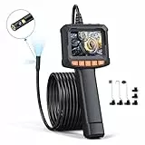Dual Lens Endoskopkamera, QIMIC Endoskop-Kamera mit Licht Handy, 1080P HD Kanalkamera Rohrkamera mit 8+1 LEDs, 2.4' IPS Bildschirm IP67 Wasserdichter, Halbstarres Kabel 16.4FT, 2600mAh Akku