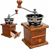 Retoo Kaffeemühle, Braun Retro Manuelle Kaffeemühle auf Holz mit Handkurbel, Tragbar, Kaffee Mühle im Antik Design, Espressomühle für Kaffee Bohnen, Edelstahl