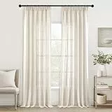 MIULEE Gardinen Vorhänge mit Kräuselband Schlaufenschal Voile Vorhang Modern Leinenoptik Halbtransparent für Wohnzimmer Schlafzimmer Schiebevorhang 2er Set Stores Natural Linen Weiß 175x140 cm
