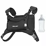 Zelvot Brusttasche mit 350 ml weichem Flachmann, leichte verstellbare Laufweste mit 4 Taschen, reflektierende Brusttasche für Damen und Herren, für Trailrunning, Wandern, Radfahren, Marathons (Schwarz