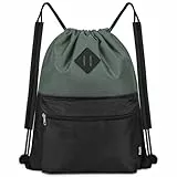 WANDF Kordelzug-Rucksack, Sport-Turnbeutel mit Nassfach, wasserabweisender Kordelzug, Cinch-Tasche für Damen und Herren (Schwarz mit Schulterpolster)