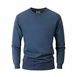 USALL Sweatshirts für Herren 100% Baumwolle Schwergewicht Pullovers Männer Langarm Casual Sweatshirt(W500 Blue XXL)