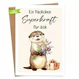 WenmthG Karte mit Umschlag – Gute Besserung Karte & Aufmunterungskarte für Familie, Freunde und Kollegen – „Ein Päckchen Superkraft für dich“ mit Superhelden-Otter & Blumen