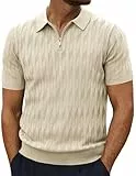 PJ PAUL JONES Herren Poloshirt Kurzarm Retro Rippstrick Sommer Tshirt Golf Polohemd L Aprikose