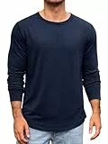 Runcati Herren Langarmshirt Rundhals Langarm T-Shirt Einfarbig Regular Fit Oberteile Sport Freizeit Shirts Casual Basic Unterhemd Dunkelblau 3XL