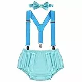 IBTOM CASTLE Baby Jungen Kleinkind Cake Smash Outfit Shorts Bloomers Fliege verstellbar Elastische Y Rücken Hosenträger Foto Requisiten Kinder Unisex Hosenträger 3-teiliges Set, Himmelblau+Türkis, One