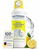 HEITMANN pure Reine Citronensäure 500 ml | Effektiver Kalkentferner in Küche & Bad | 100% natürliche Zitronensäure | Entkalker für Kaffeevollautomat, Wasserkocher & Waschmaschine | Lebensmittelsauber