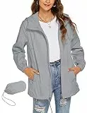 Rapbin Damen Jacke Sommer Wasserdicht Atmungsaktive Sommer Regenmantel Outdoor Wandern Reisen Faltbare Regenjacke(Grau,XXL)