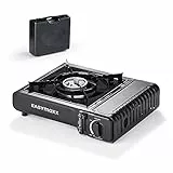EASYmaxx Gaskocher tragbar | Kompakter Campingkocher mit Transportkoffer | Outdoor Kocher stufenlos Regulierbar mit automatischer Piezozündung für Camping, Festival, Backpacking [2500 W]