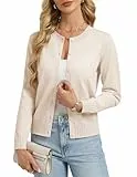 GRACE KARIN Strickjacke Damen Langarm, Rundhals mit Knöpfen Cardigan Damen Elegant, Business Freizeit Bolero Blazer Beige M