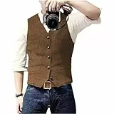 Solovedress Herren Casual Wolle Fischgrätmuster Anzug Weste V-Ausschnitt Tweed Weste für Hochzeit Groomsmen(Braun.XL)