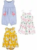 Simple Joys by Carter's Baby Mädchen 3-Pack Romper, Sunsuit and Dress Strampelhose, Blumen/Flamingo/Meereslebewesen, 0 Monate (3er Pack)