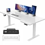 JUMMICO HöHenverstellbarer Schreibtisch Weiß 180 x 85 cm L-förmiger Schreibtisch Höhenverstellbar Elektrisch,Ergonomie Gaming Tisch mit Haken (Weiß)