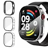 ivoler 3 Stück Hard PC Hülle mit Glas Displayschutz für Xiaomi Redmi Watch 6 / NFC, Vollständige Abdeckung Stoßfest Schutzhülle Dünne HD Klar Kratzfest Bumper Schutz Case, 2 Transparent + 1 Schwarz
