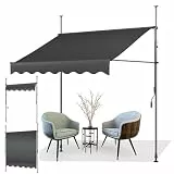 AXT SHADE Klemmmarkise 200cm Breit mit Handkurbel, Balkonmarkise Ohne Bohren, Markise Balkon UV-beständig Höhenverstellbar Wasserdicht & Sonnenschutz für Balkon Terrasse Garten-Anthrazit