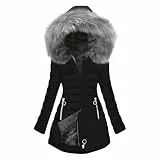 EMATOP Wintermantel Damen Warm Gefüttert Steppjacke Lange Elegant Damenmantel Langarm Winter Parka Jacke mit Kapuze Winterparka Mantel Einfarbig Bequemes Sportjacke Winddicht Outdoorjacke