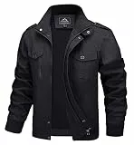 MAGCOMSEN Herren Winter Übergangsjacke Baumwolle Armee Feldjacke Herren Outdoor Winddicht Blouson Atmungsaktiv Bomber Jacken mit Taschen Schwarz L