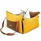 Hundesitz Auto für Kleine & Mittlere Hunde Unter 15KG, Tragbares Hundekorb mit Ausziehbarer Ruhebereich, Abnehmbarer und Waschbarer Auto Reise Hundebett mit Staufächern und Sicherheitsgurt