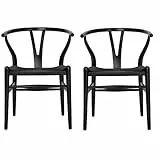 Tomile 2er Set Esszimmerstühle Küchenstuhl Bürostuhl Rattan Sitzfläche Massivholz Ergonomischer Sessel Moderne stühle Loungesessel für Wohnzimmer, Esszimmer Schwarz