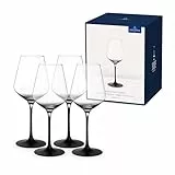 Villeroy & Boch – Manufacture Rock Weißweinglas Set 4 Teilig, Weißweingläser, Weinglas Schwarzer Stiel, Schöne Weingläser Schwarz Durchsichtig, Außergewöhnliche Gläser Wein, Kristallglas