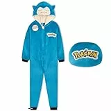 Pokemon Jumpsuit Kinder & Teens, Fleece Onesie Kostüm, Faltbar zur Plüsch-Kissen, Relaxo & Gengar Geschenke für Jungs (13-14 Jahre, Blau Snorlax)