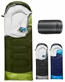 Schlafsack Camping für 3–4 Jahreszeiten, Outdoor-Schlafsack für Erwachsene und Kinder, Kompakter Schlafsäcke mit Kapuze & Innentasche, Deckenschlafsack für Bikepacking, Wandern, 220 * 75cm(Grün)