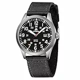 LN LENQIN Herrenuhren Analog Quarzuhren mit Nylonbändern 30M wasserdicht Armbanduhren für Männer leichte einfache Feld Uhren mit Datum (Schwarz Silber Schwarz)