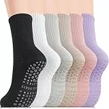 Newofview 6 Paar Pilates Socken Damen 37-41 Stoppersocken Rutschfeste Damen Yoga Socken Reformer Pilates Grip Socks Baumwolle Antirutsch Socken für Ballett Tanz Trampolin Fitness