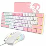 Kabelgebundene Gaming-Tastatur- & Maus-Set mit 61 Tasten RGB Backlit, Mauspad, 7 Farbatmungslicht Maus, 3600 DPI, für PS4-Windows-PC-Mac-Laptop (Weiß)