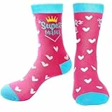 ZEACKUQ Lustige Socken Muttertagsgeschenk, Geschenke für Frauen Geburtstag Super Mama Socken mit Spruch, Super Mom Geburtstagsgeschenk Muttertagsgeschenke für Mama Happy Birthday Mutter Socks