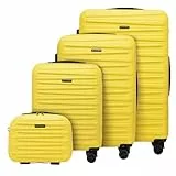 WITTCHEN Skyspeed Line Reisekoffer 4er Koffer-Set Rollkoffer Trolley Handgepäck Gepäck Reisekofferset mit Kosmetikkoffer Hartschalenkoffer ABS Kombinationsschloss Gelb Lufthansa/Eurowings
