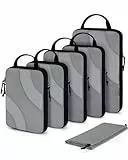 BAGSMART Packing Cubes Compression 6 Stück, Packwürfel Kompression Koffer Organizer Set, Travel Essentials Packtaschen Kofferorganizer für Reisetasche Und Handgepäck, Grau