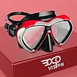 Schnorchel Tauchmaske, Anti-Leck Scuba Dive Schwimmbrille mit Nasenschutz Easybreath gehärtetes Glas Professionelle Schwimmausrüstung zum Schnorcheln Freitauchen (Rot)