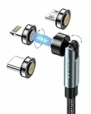 Kuulaa 3 in 1 Magnetisches Ladekabel 360°&180° - 3A Schnelllade & Datenübertragung für Micro USB/Typ C/iProducts/Huawei (1M)