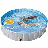 Yaheetech Hundepool faltbar, Planschbecken für Hunde 180 x 30 cm, Anti-Rutsch-Platten, Schnelle Entwässerung, Hundebadewanne mit Badebürste & 4 Flicken, Swimmingpool Verdickt PVC, Grau