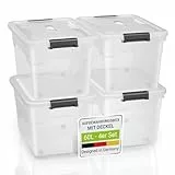 Juskys Aufbewahrungsbox mit Deckel - 4er Set Kunststoff Boxen 60l - Box groß, stapelbar, transparent - Aufbewahrung Ordnungssystem Aufbewahrungsboxen