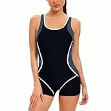 Odizli Badeanzug Damen mit Bein Sport Sexy Push Up Bauchweg Schwimmanzug mit Cups Badeanzüge Große Größe Frauen Sommer Rashguard Bademode Einteiler Strandmode Sun Permeable Swimsuit Schwarz Weiß XL