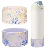 WK IEASON 2Pcs Silikon Wasserflasche Boot für Owala 24oz, schützende Flasche unten Abdeckung Basis für Owala FreeSip Twist und Flip Flask Flaschen (Blumendruck Klar/Nebel,24OZ)